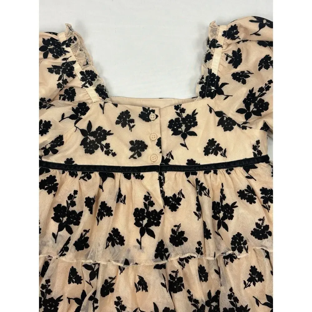 Janie and Jack Girls Grand Entrance Dress Almond Latte Floral Velvet Ruffle 10